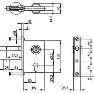 Gittertorschloss 107 Dornm.50mm verz.AMF