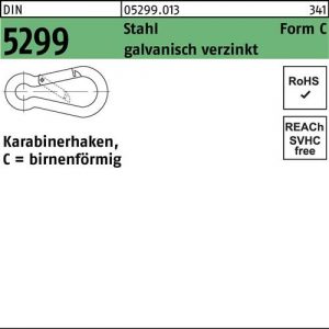 Feuerwehrkarabinerhaken DIN 5299 FormC birnenförmig C 80x8 Sta galv.verz. 50St. - VPE: 50
