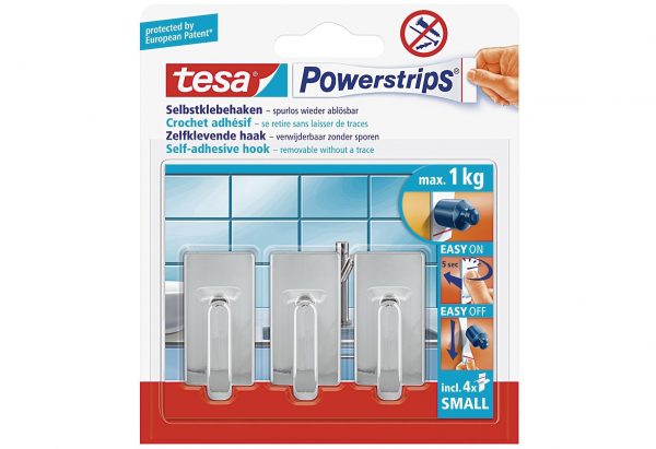TESA Powerstrips Haken small chrom 3er Pack
