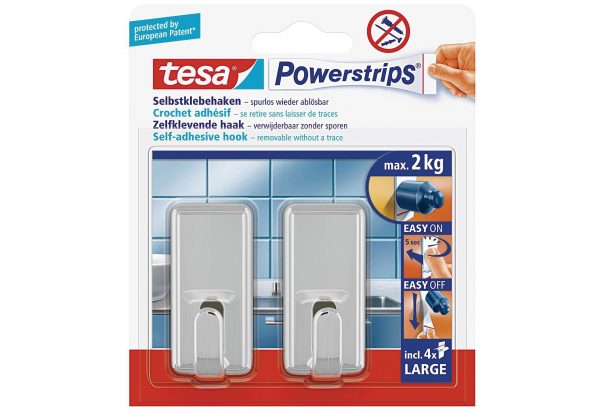 TESA Powerstrips Haken large chrom 2er Pack